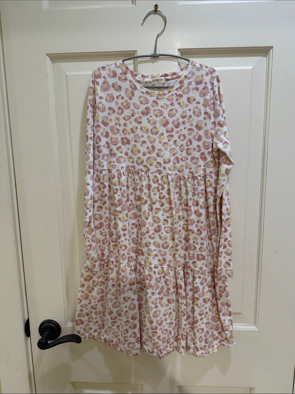 Crewcuts Pink and Cream Leopard Tiered Long Sleeve Dress